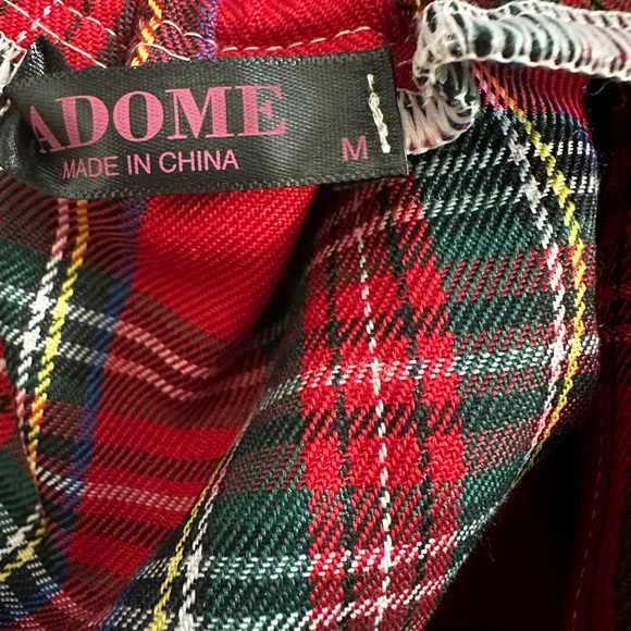 Red Tartan Plaid Micro Mini Skirt White Lace Low Rise School Girl Gothic Size M - Picture 5 of 7